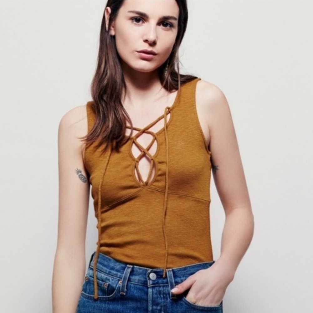 Free People Ribbed Lace Up Tank L